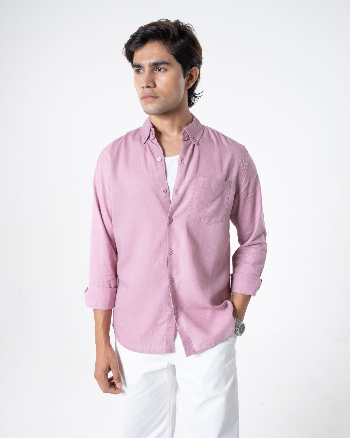 PINK LINEN BLEND SHIRT
