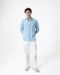 BLUE LINEN BLEND SHIRT