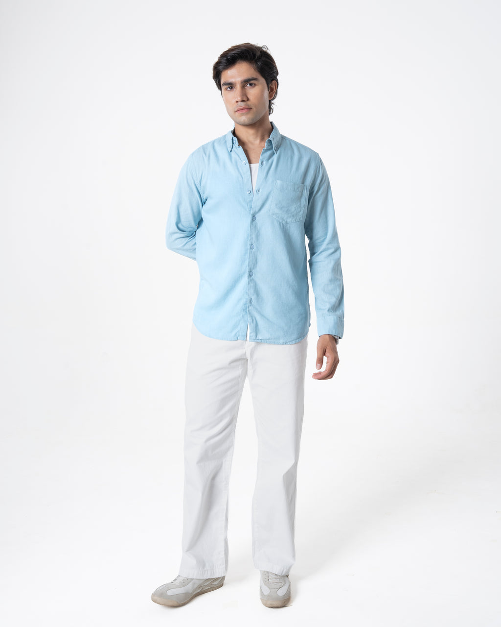 BLUE LINEN BLEND SHIRT