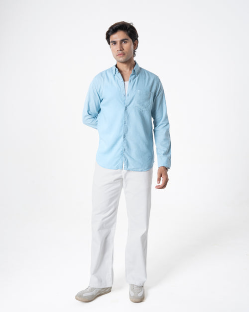 BLUE LINEN BLEND SHIRT