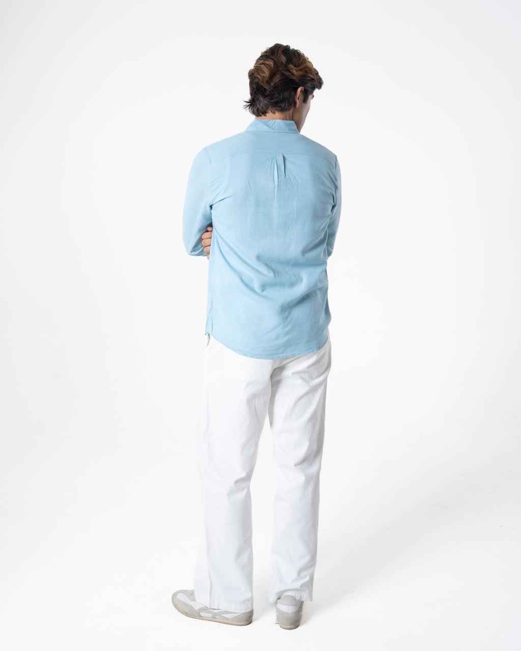 BLUE LINEN BLEND SHIRT