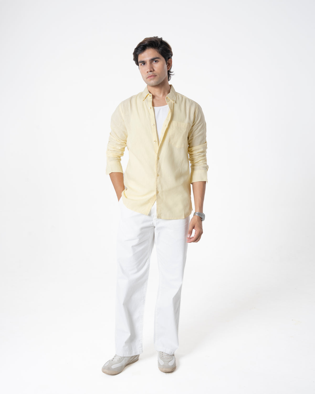 YELLOW LINEN BLEND SHIRT