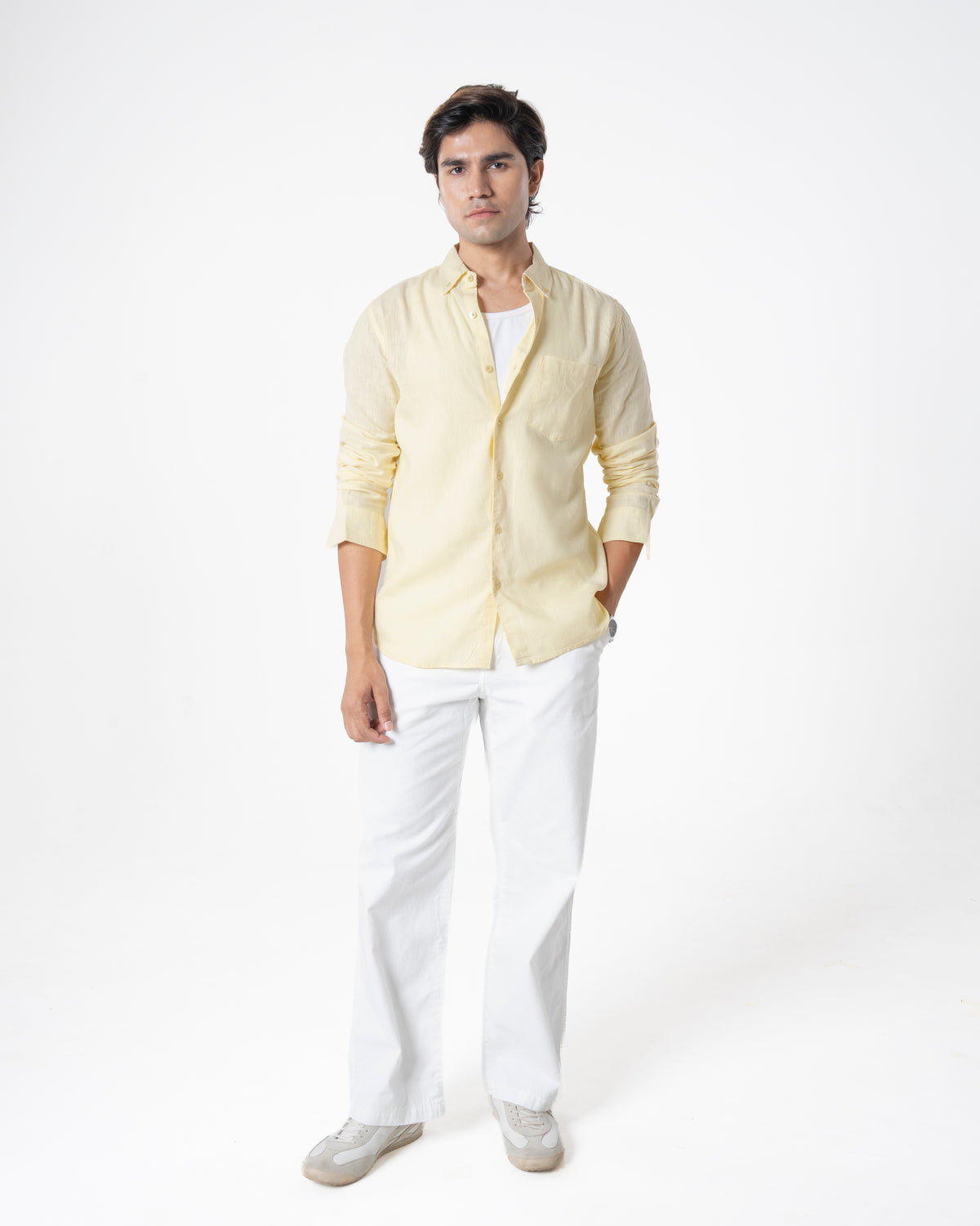 YELLOW LINEN BLEND SHIRT