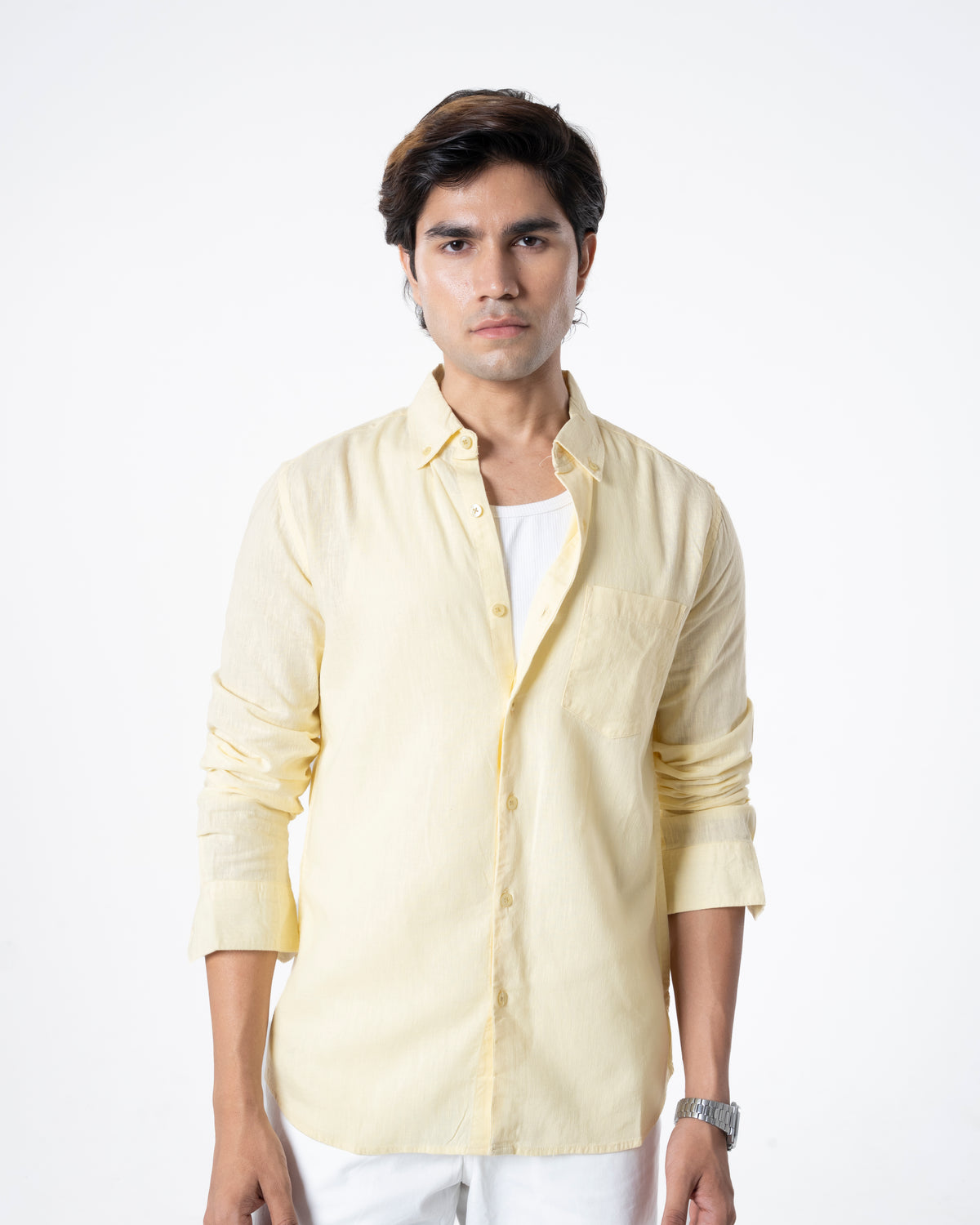 YELLOW LINEN BLEND SHIRT