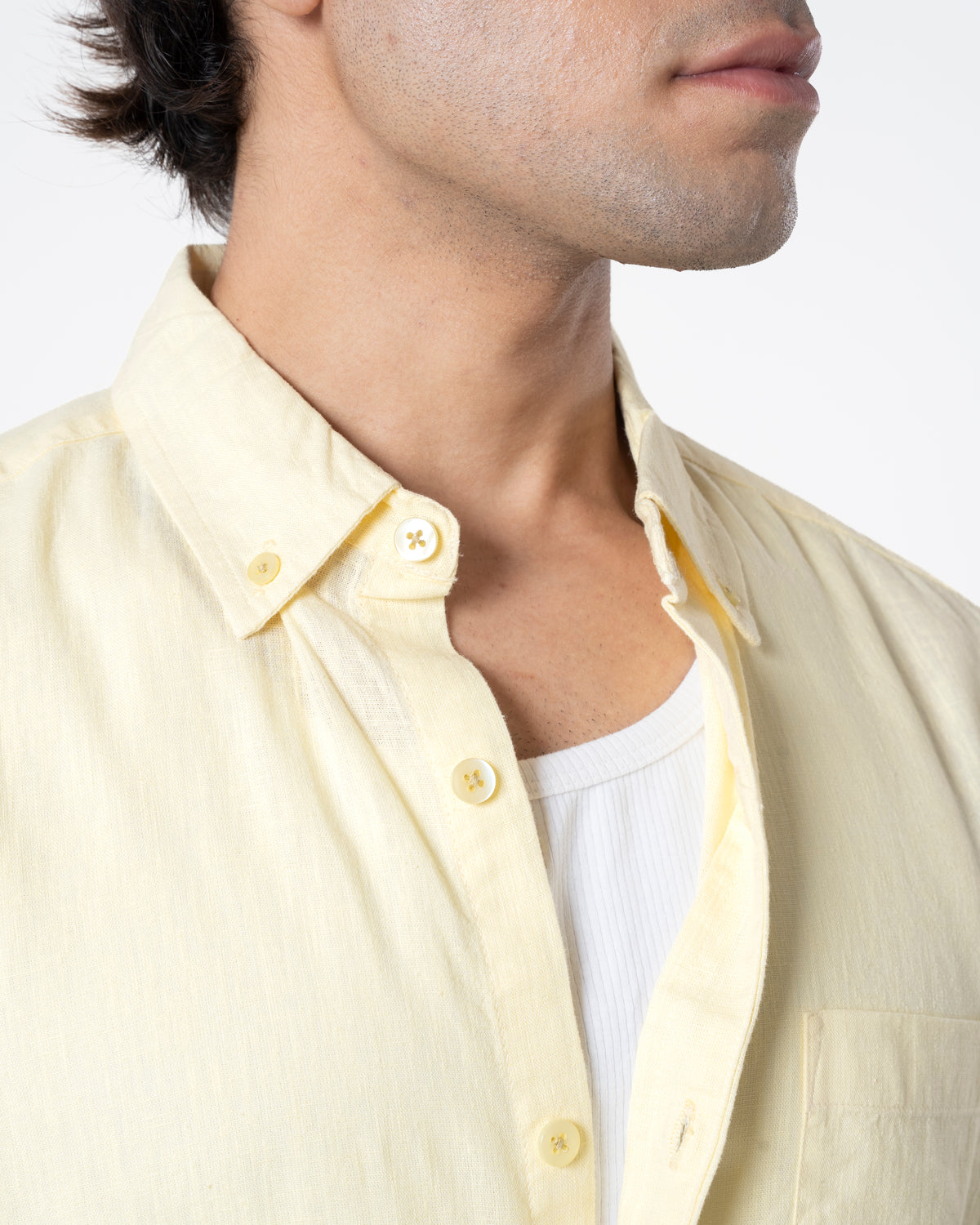 YELLOW LINEN BLEND SHIRT
