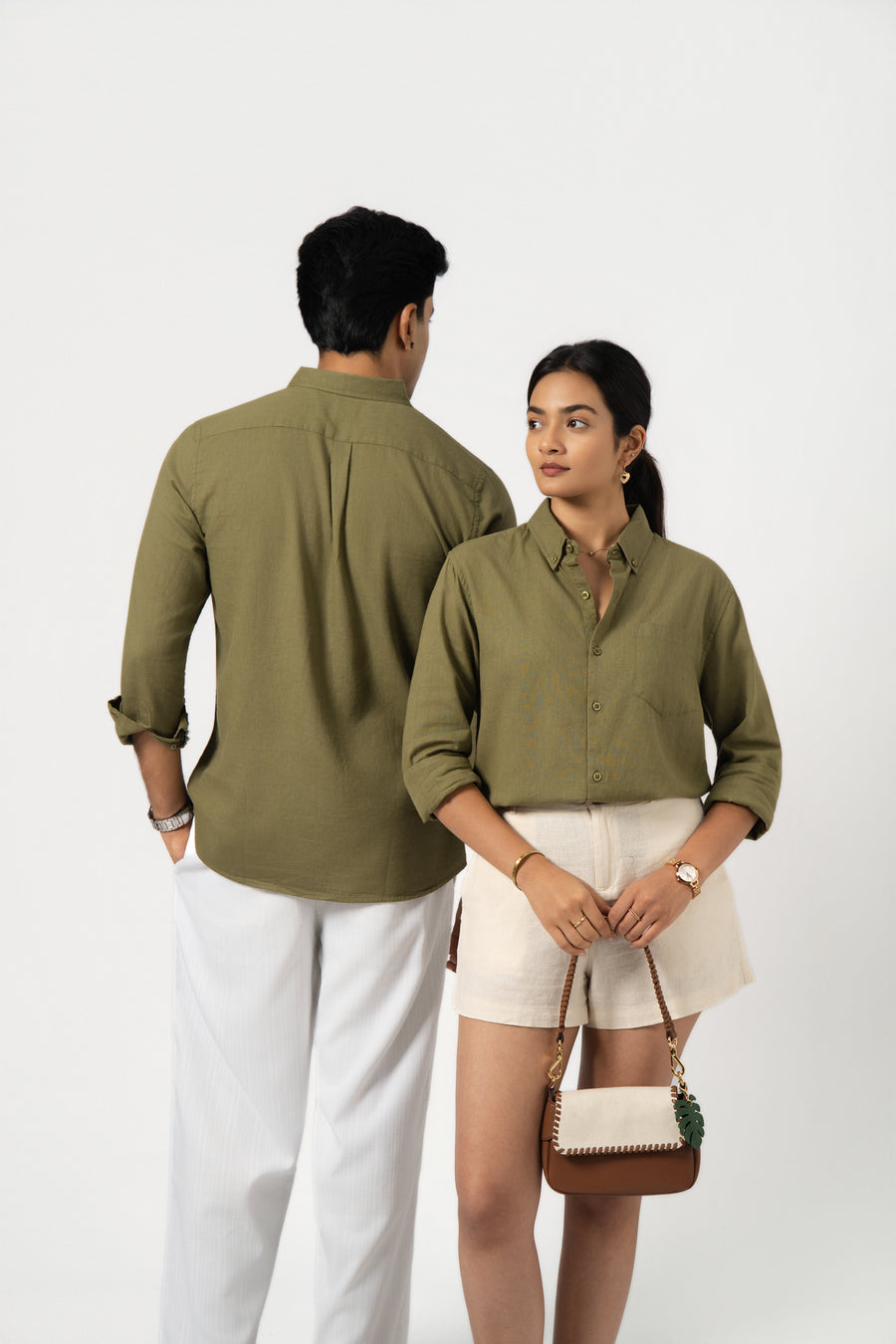 OLIVE GREEN LINEN BLEND SHIRT
