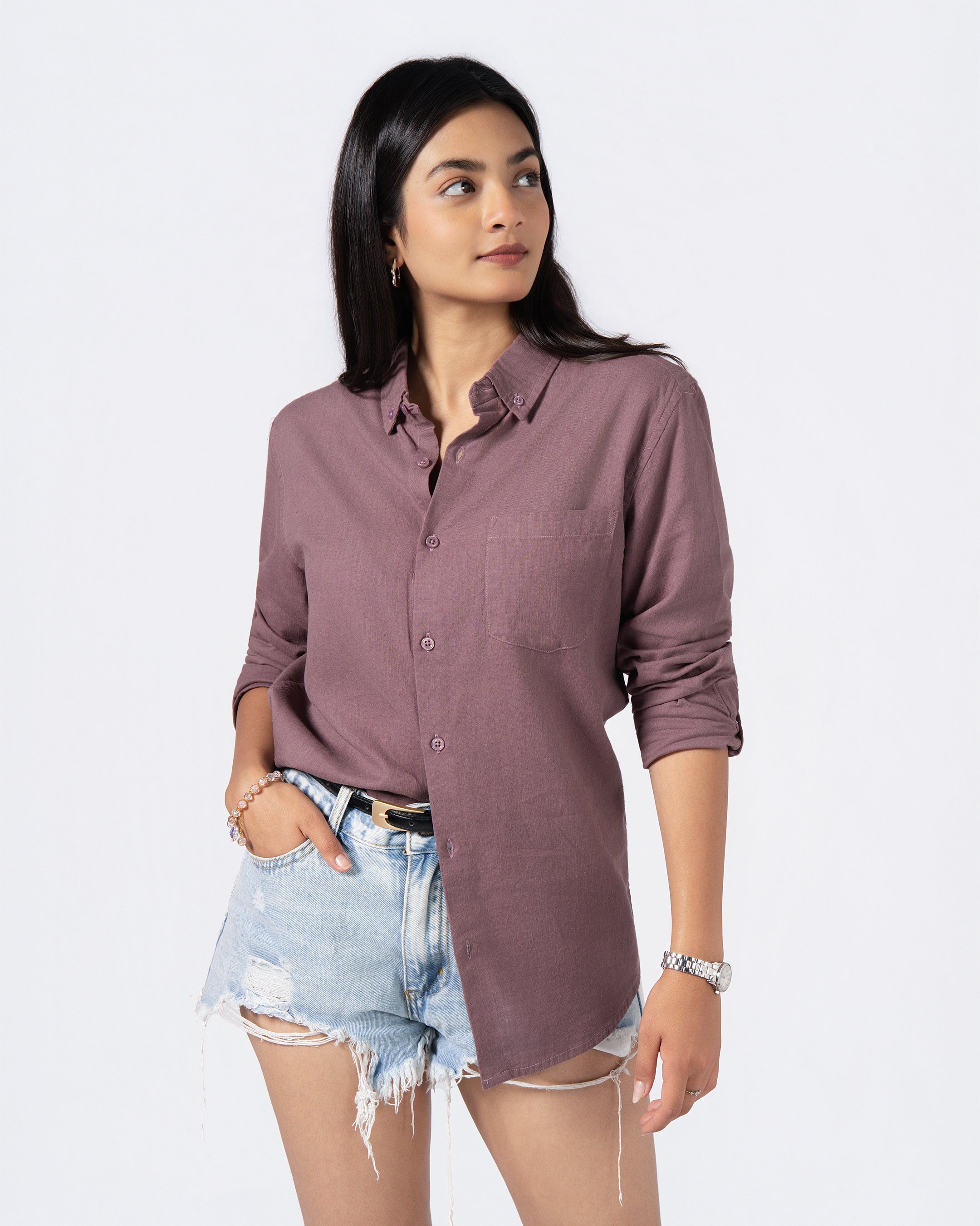 DUSTY ROSE LINEN BLEND SHIRT