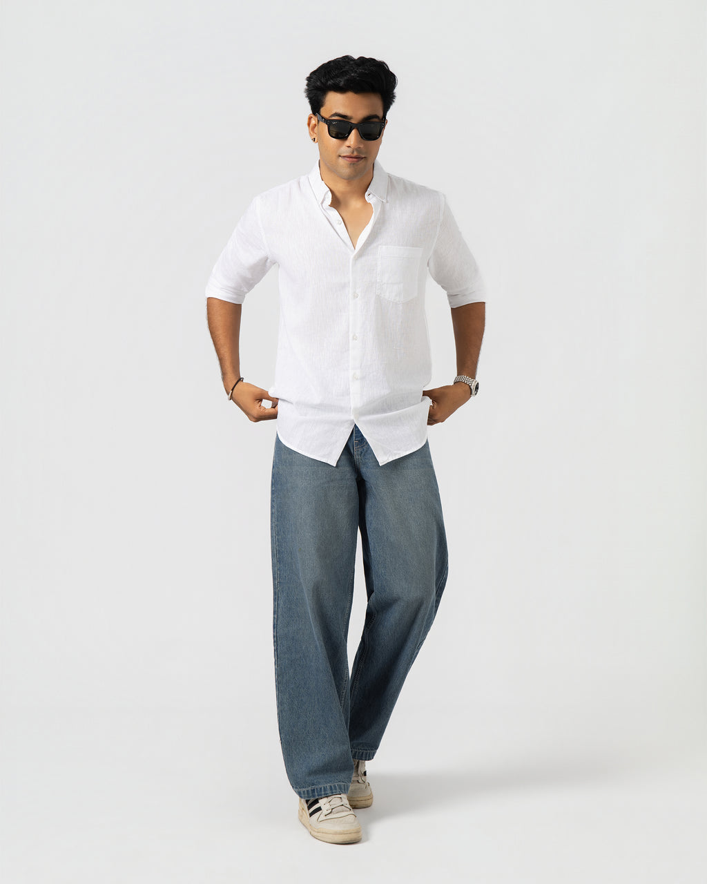 WHITE LINEN BLEND SHIRT