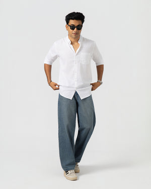 WHITE LINEN BLEND SHIRT