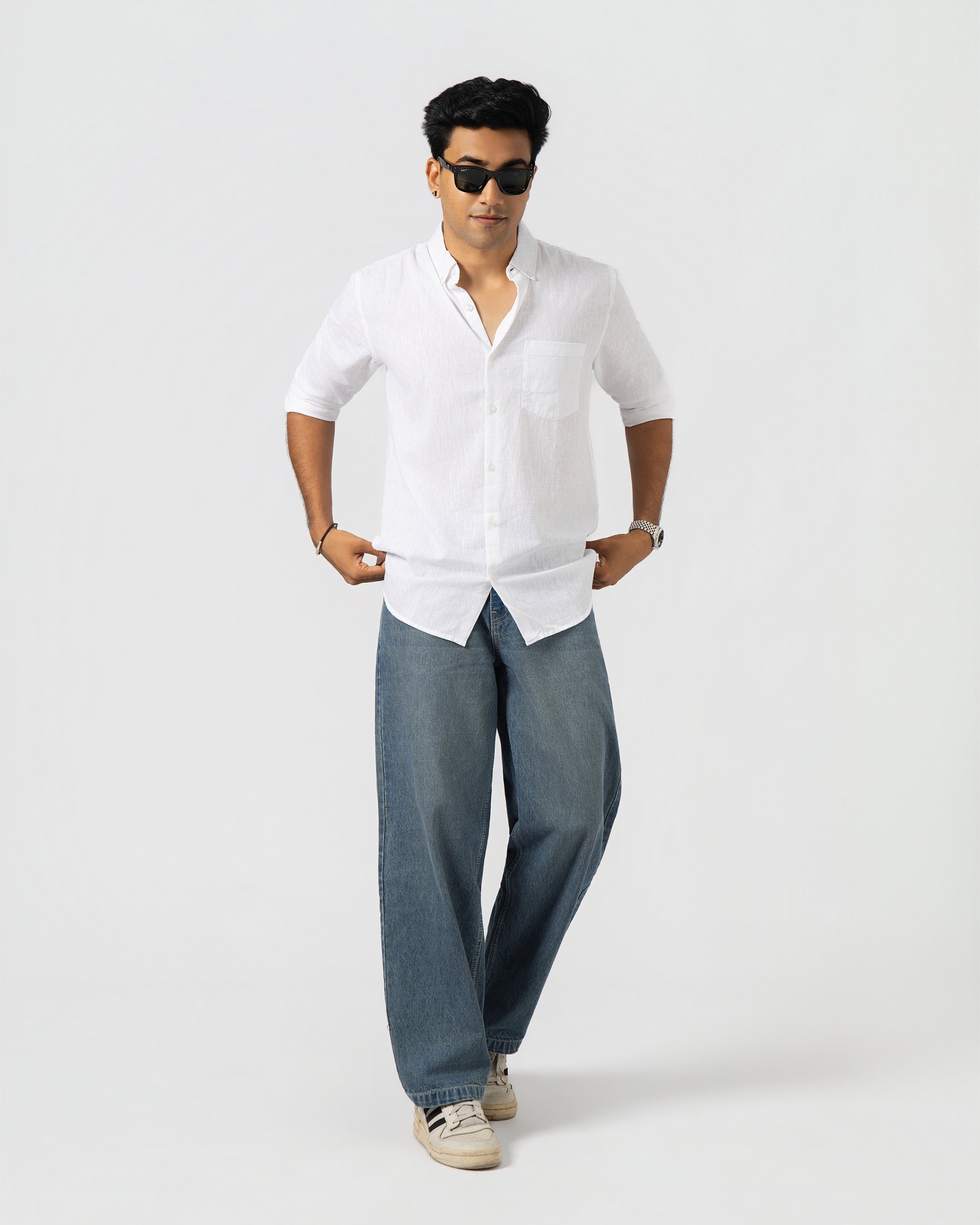 WHITE LINEN BLEND SHIRT