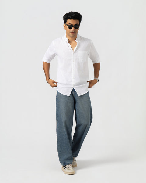 WHITE LINEN BLEND SHIRT