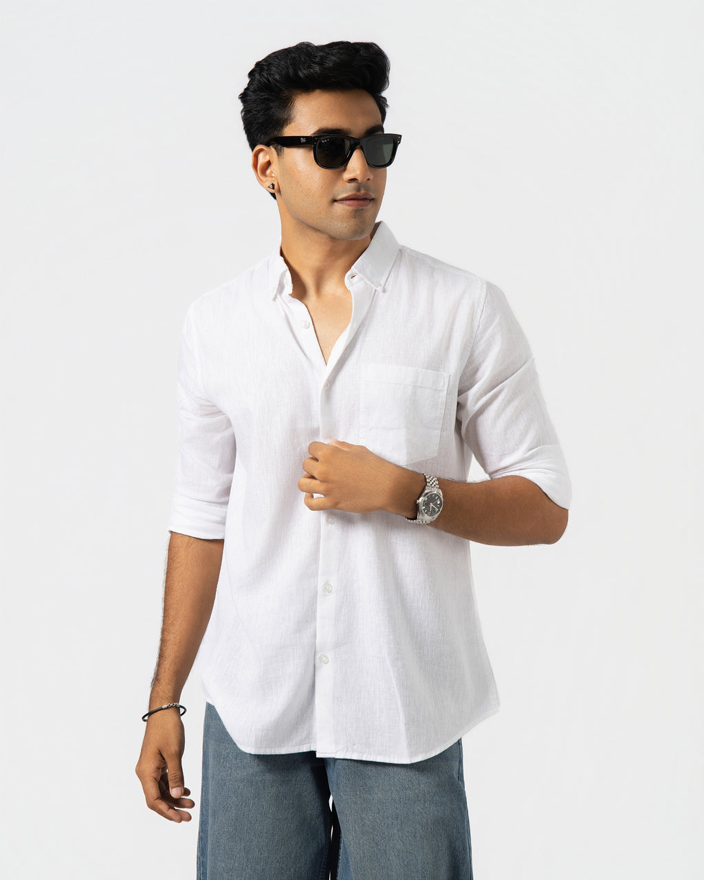 WHITE LINEN BLEND SHIRT
