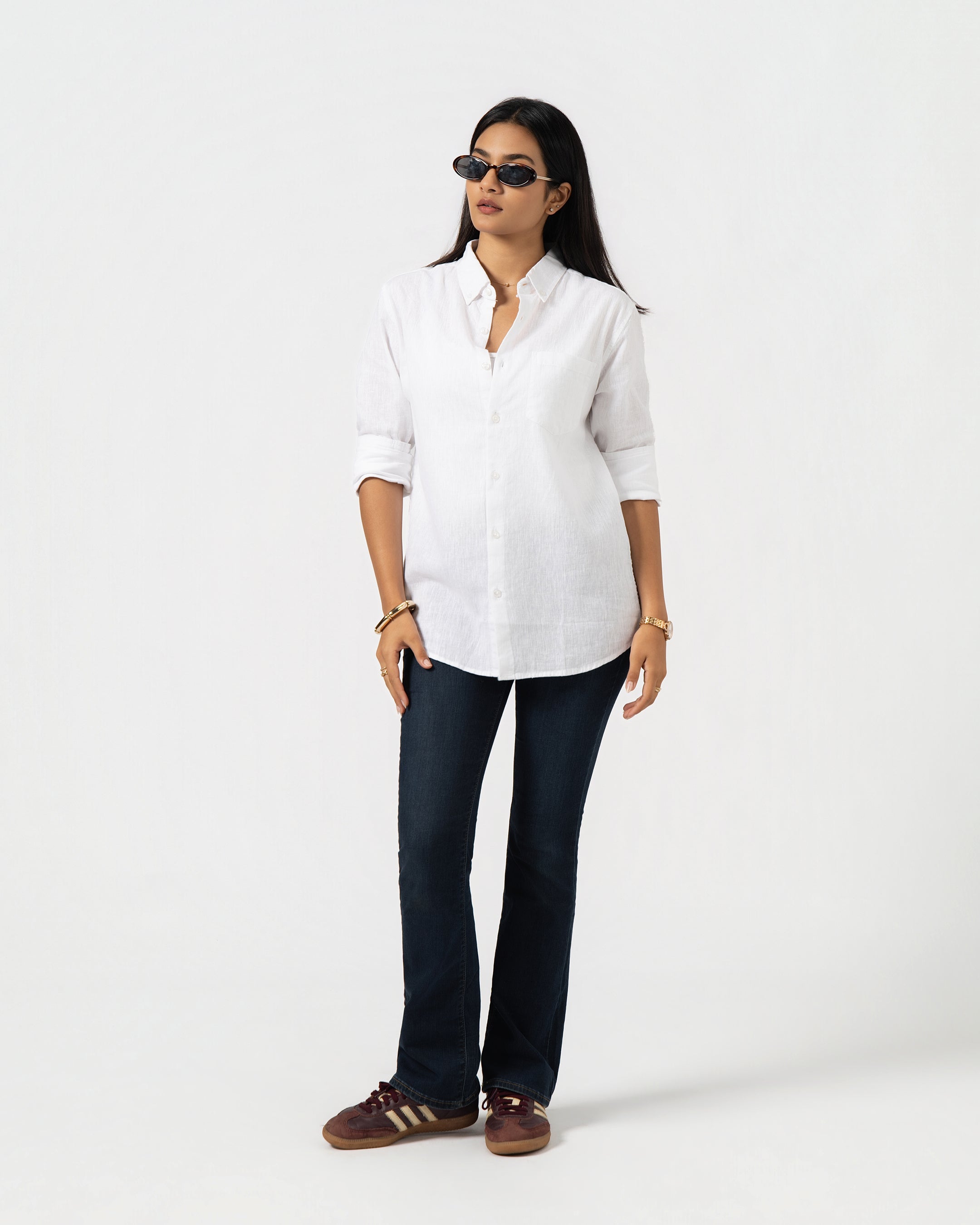 WHITE LINEN BLEND SHIRT
