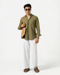 OLIVE GREEN LINEN BLEND SHIRT