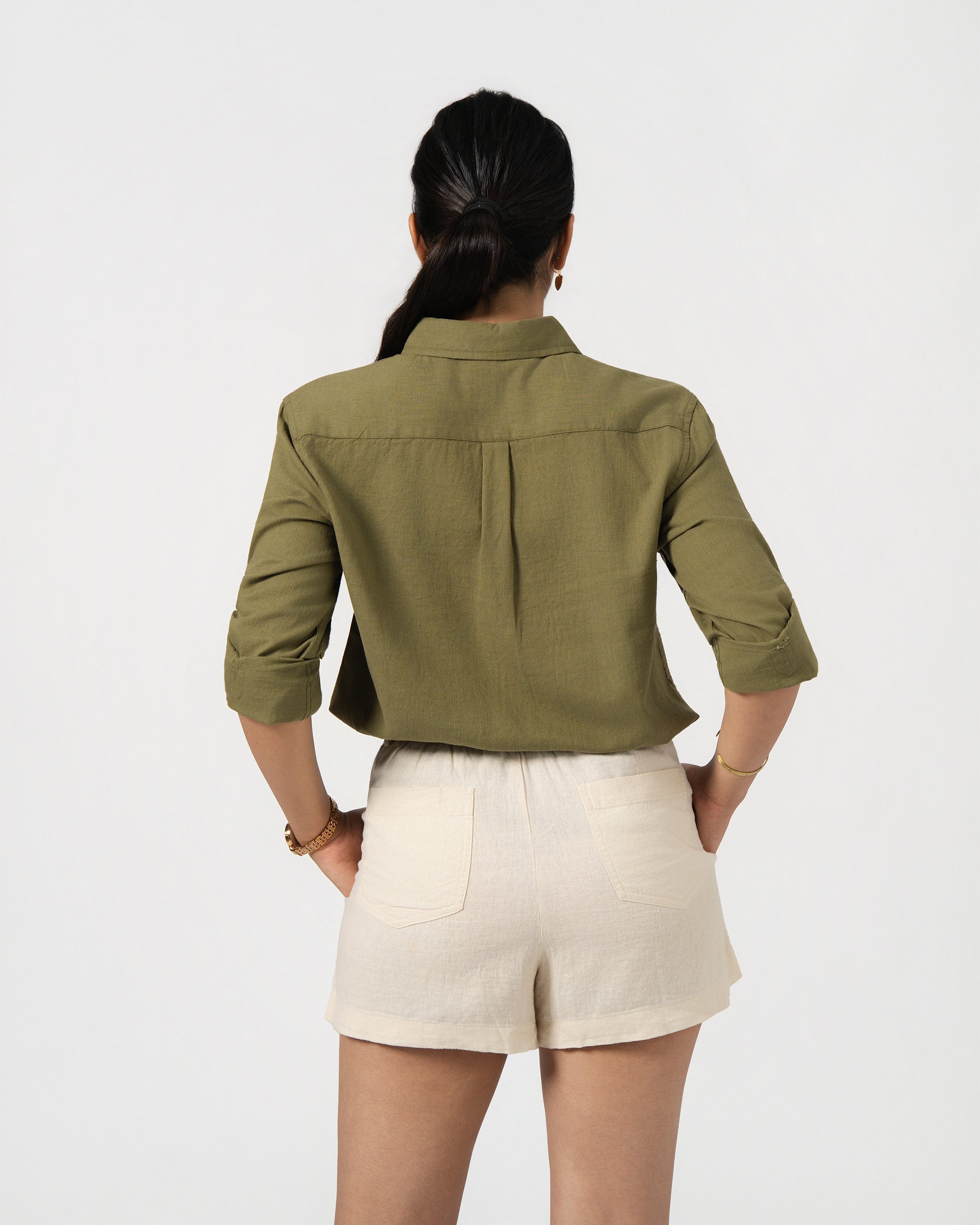 OLIVE GREEN LINEN BLEND SHIRT