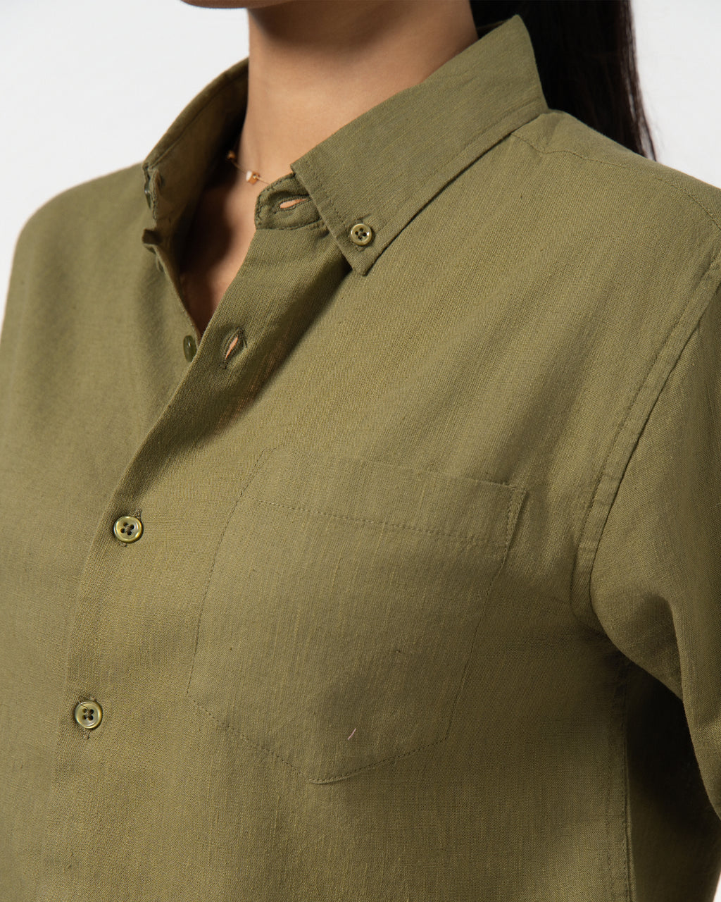 OLIVE GREEN LINEN BLEND SHIRT
