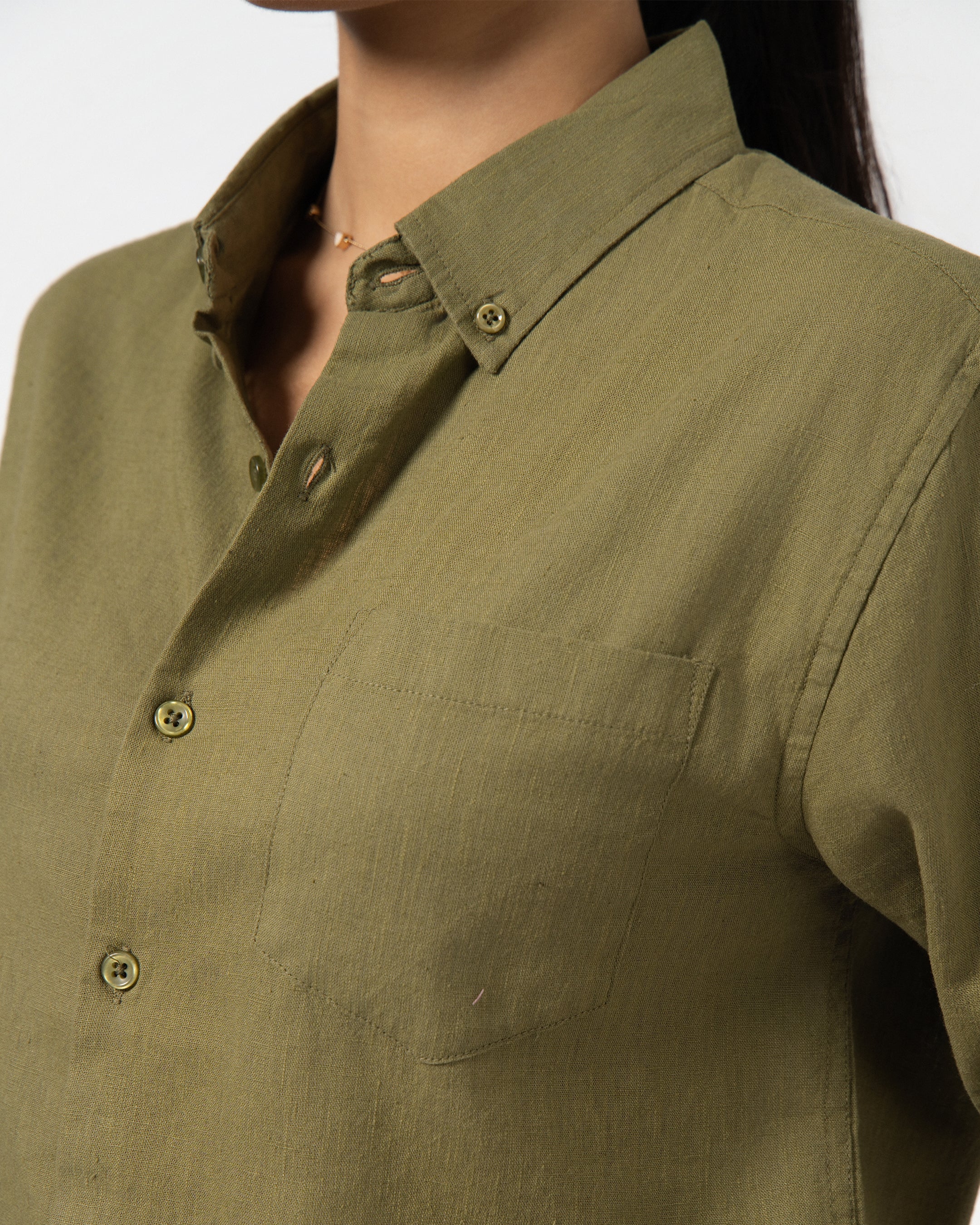 OLIVE GREEN LINEN BLEND SHIRT