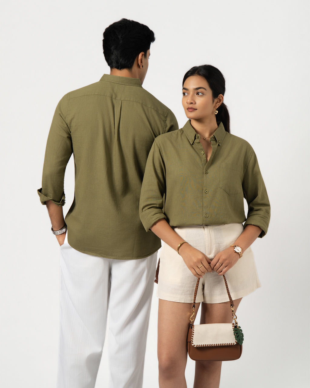 OLIVE GREEN LINEN BLEND SHIRT