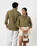 OLIVE GREEN LINEN BLEND SHIRT