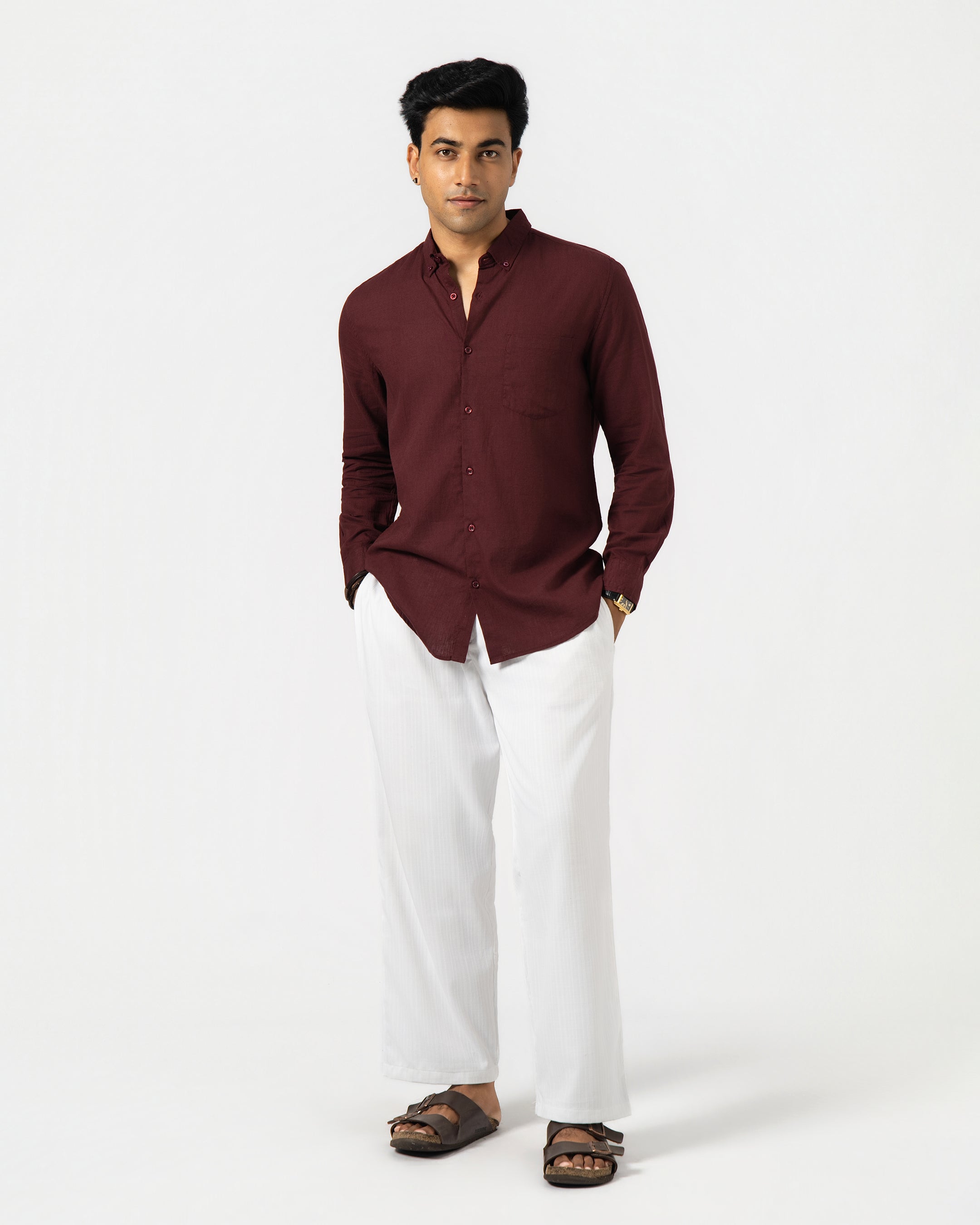 MAROON LINEN BLEND SHIRT