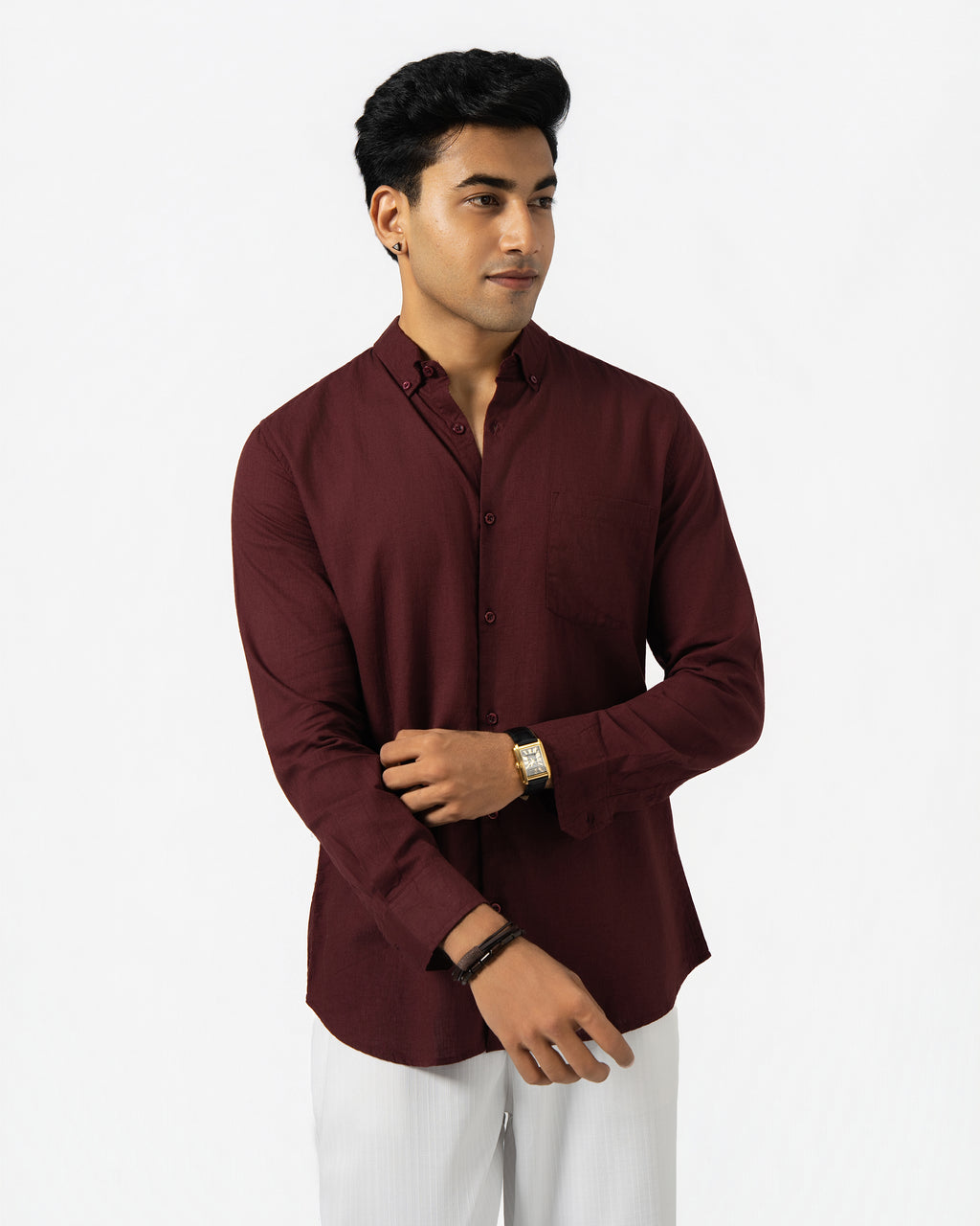 MAROON LINEN BLEND SHIRT
