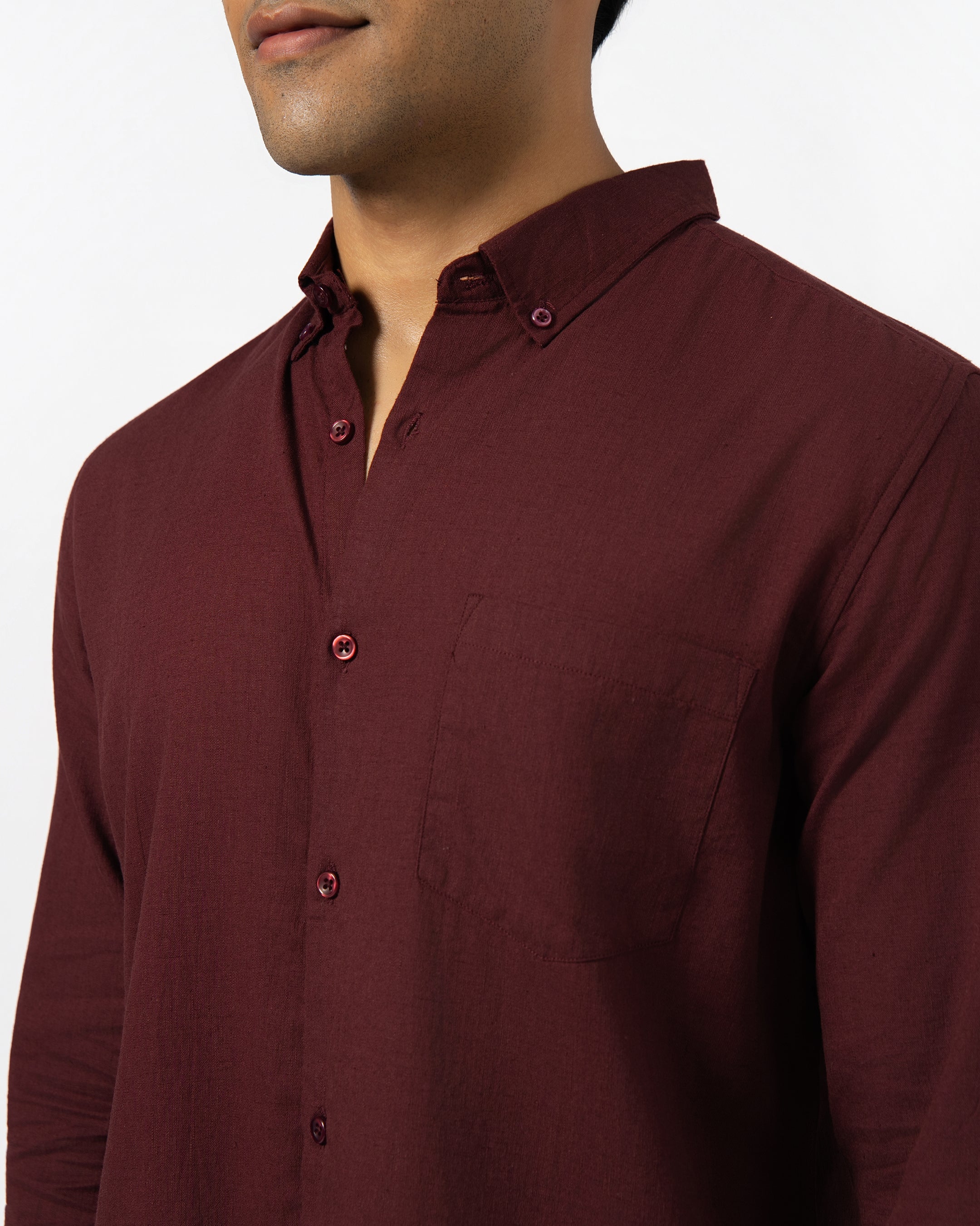 MAROON LINEN BLEND SHIRT