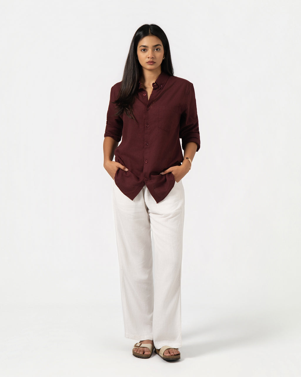 MAROON LINEN BLEND SHIRT