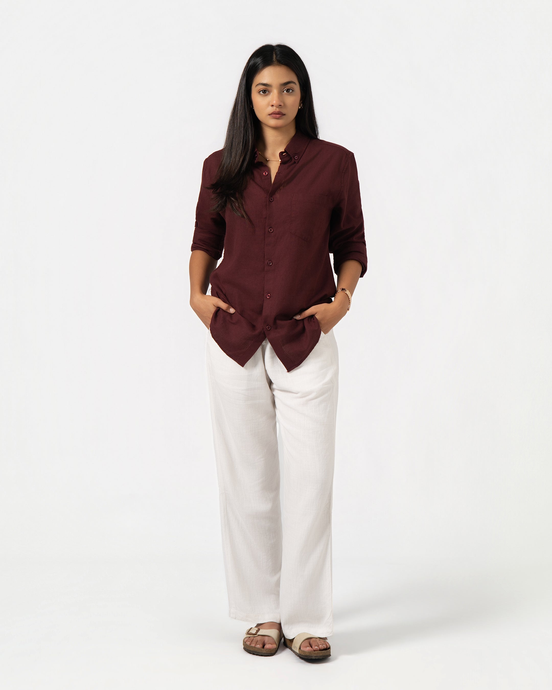 MAROON LINEN BLEND SHIRT