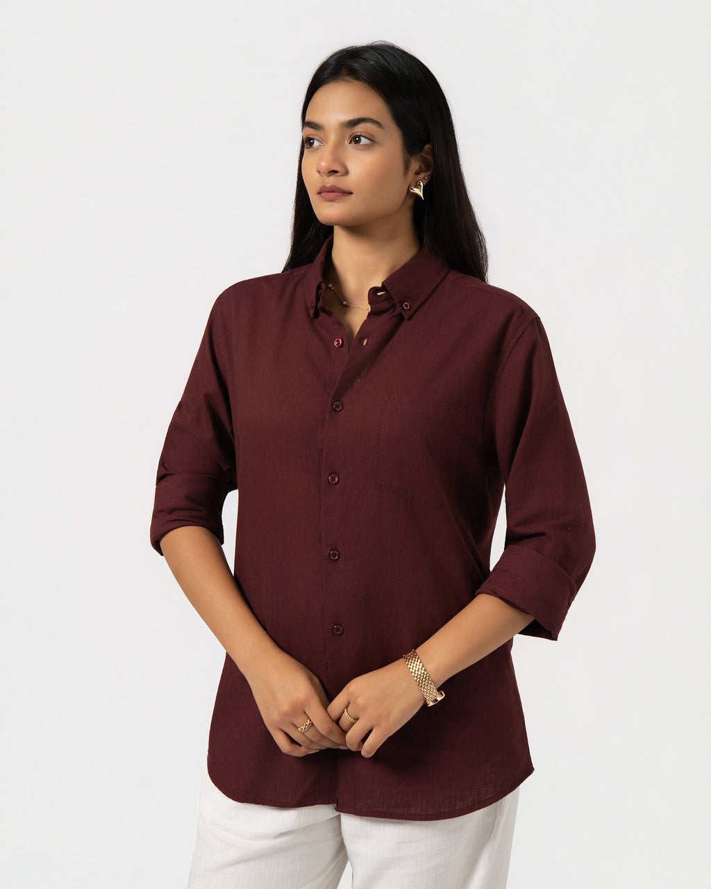 MAROON LINEN BLEND SHIRT
