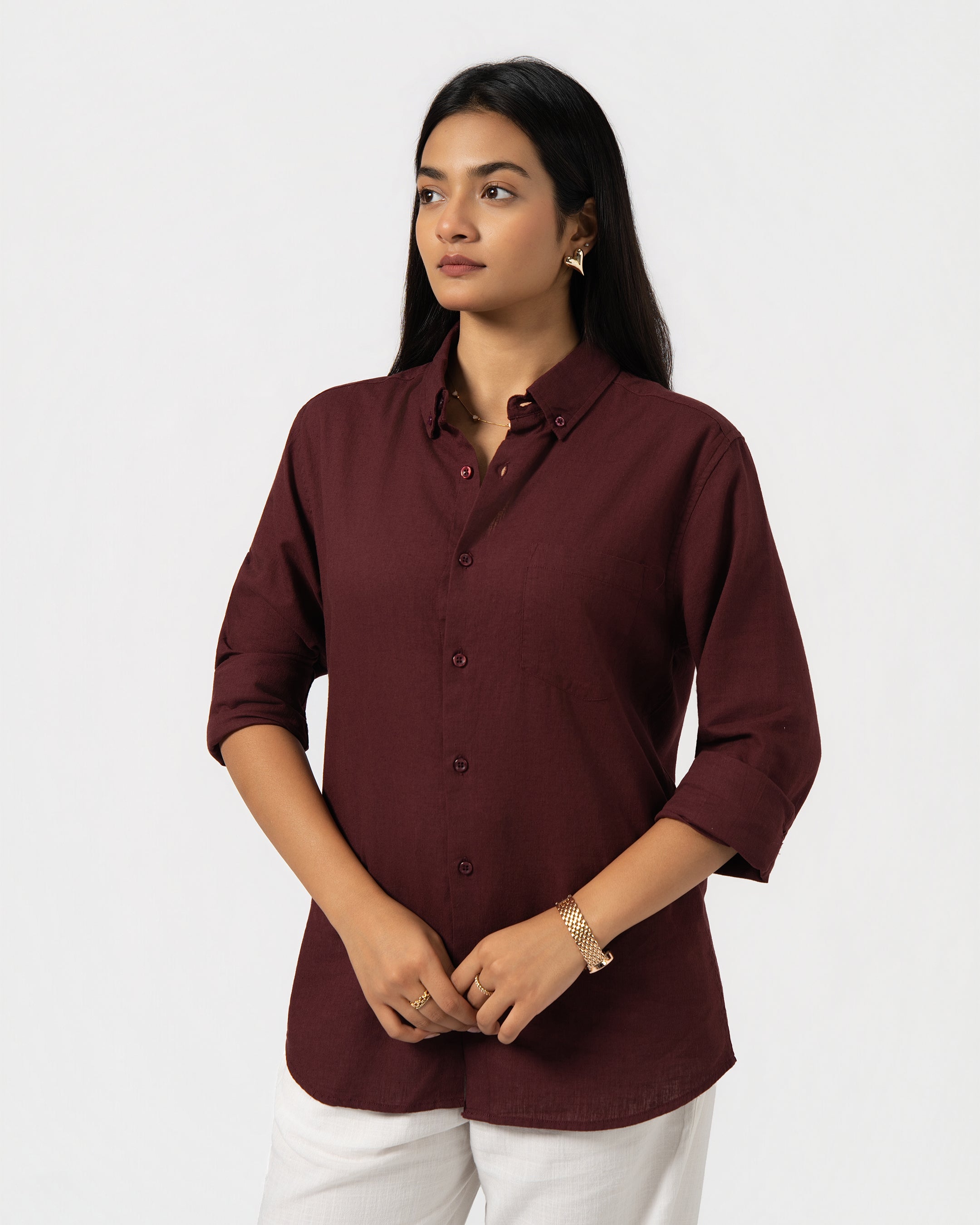 MAROON LINEN BLEND SHIRT