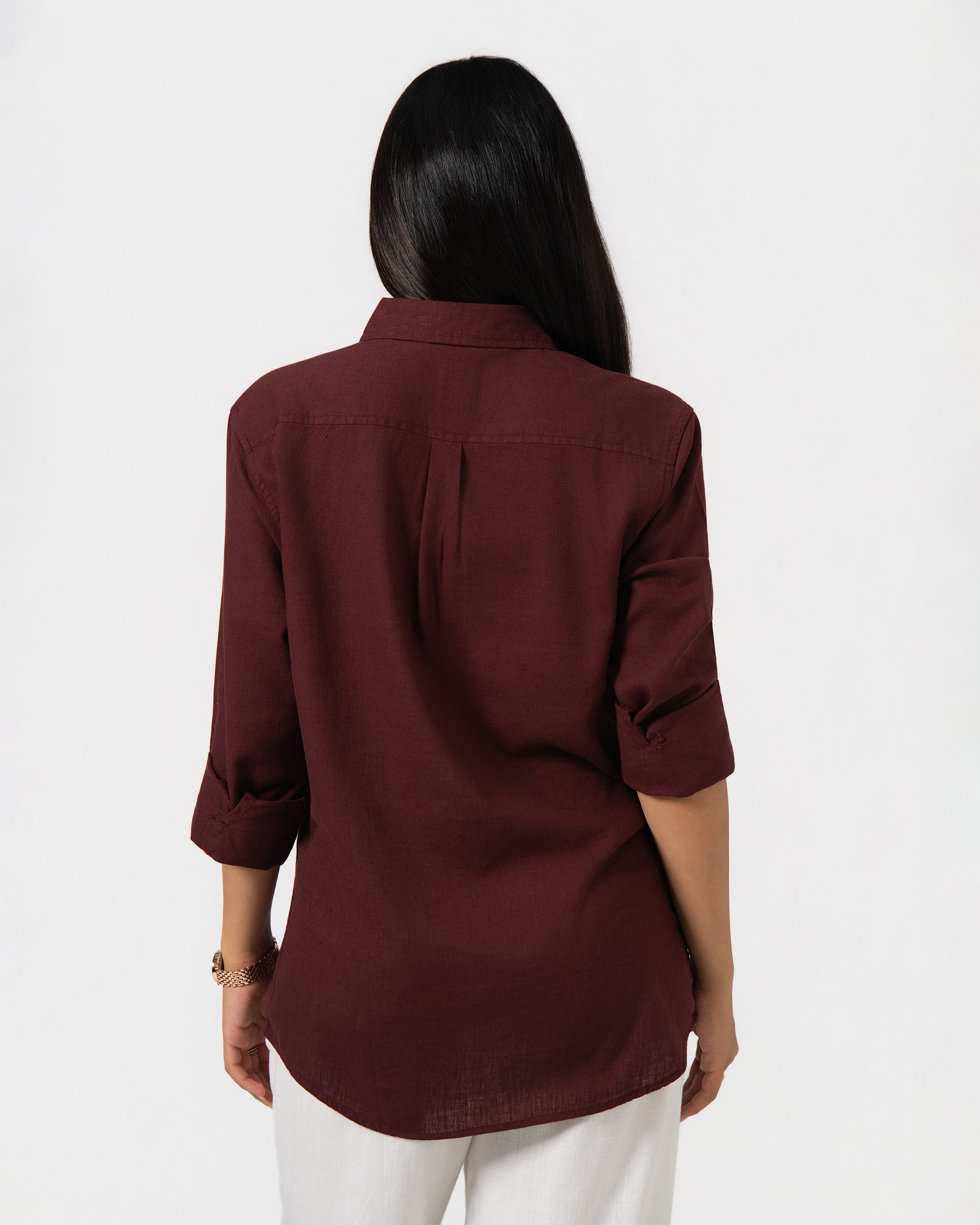 MAROON LINEN BLEND SHIRT