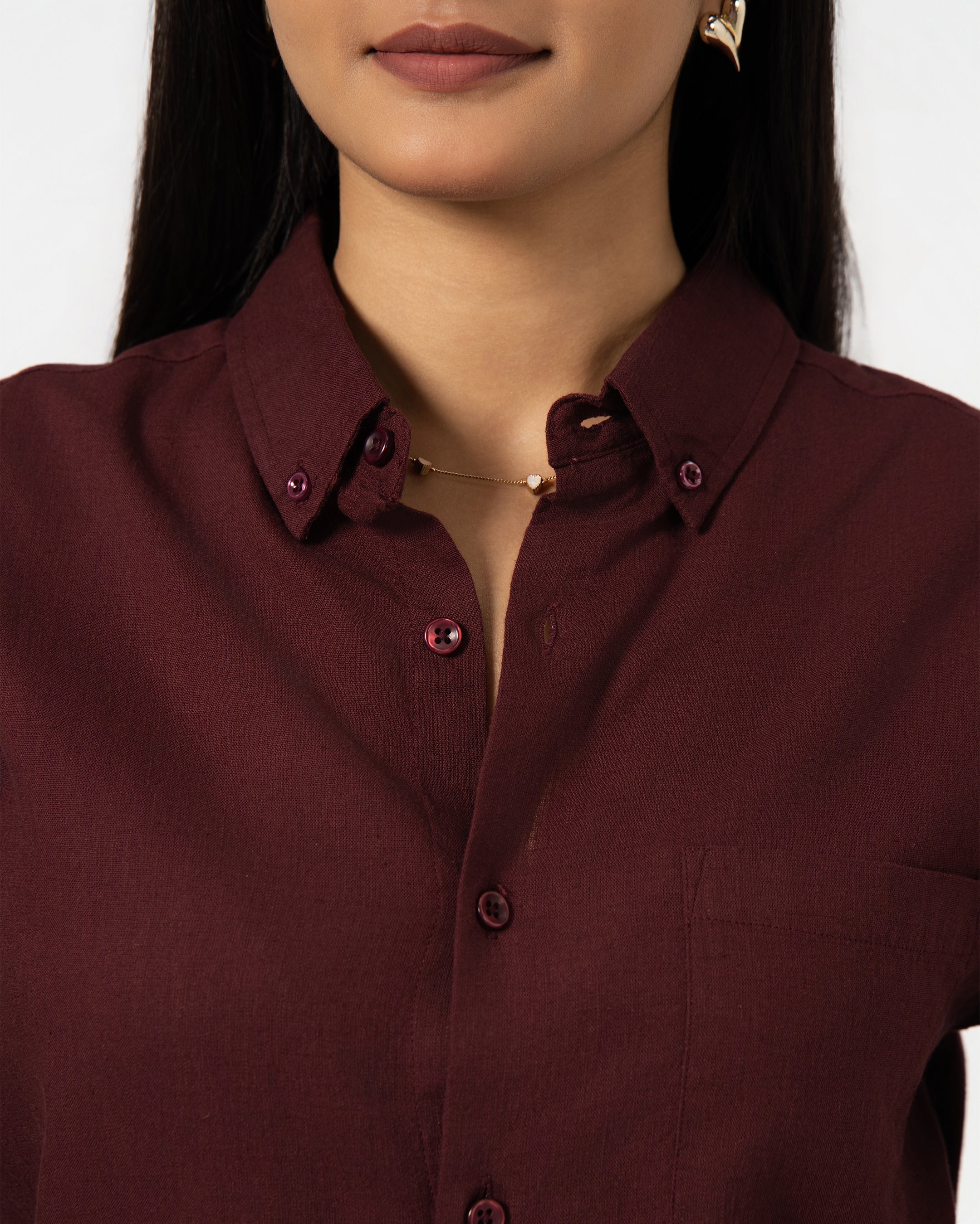 MAROON LINEN BLEND SHIRT