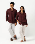 MAROON LINEN BLEND SHIRT