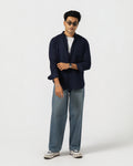 NAVY BLUE LINEN BLEND SHIRT