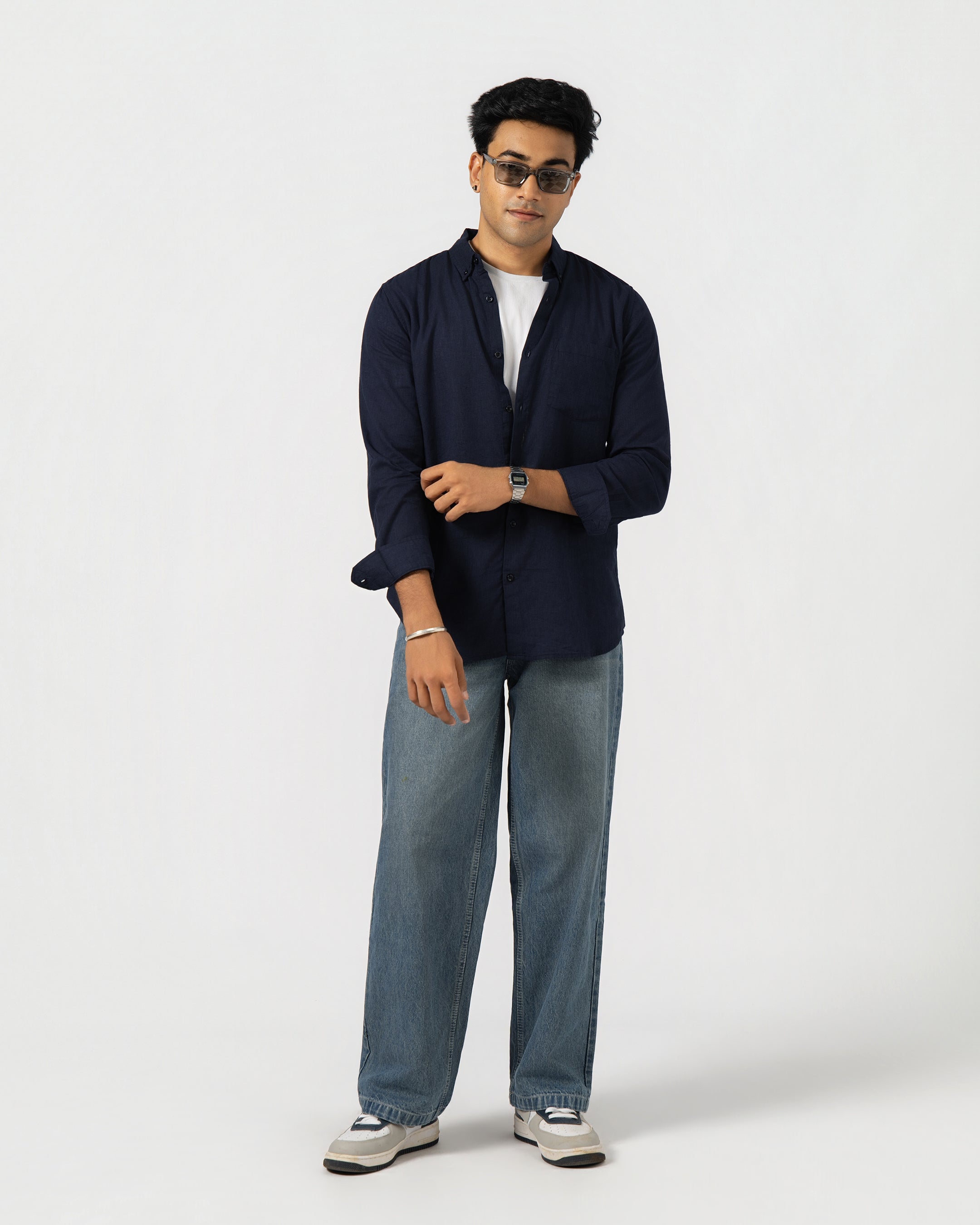 NAVY BLUE LINEN BLEND SHIRT