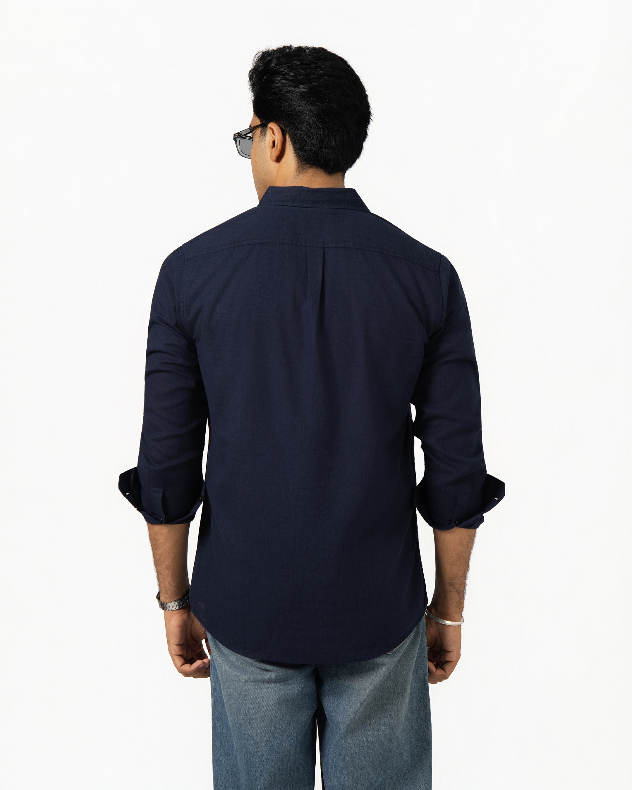 NAVY BLUE LINEN BLEND SHIRT