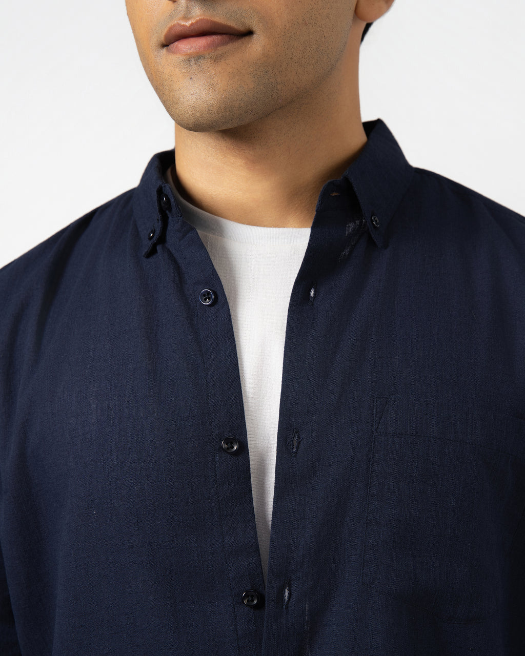 NAVY BLUE LINEN BLEND SHIRT