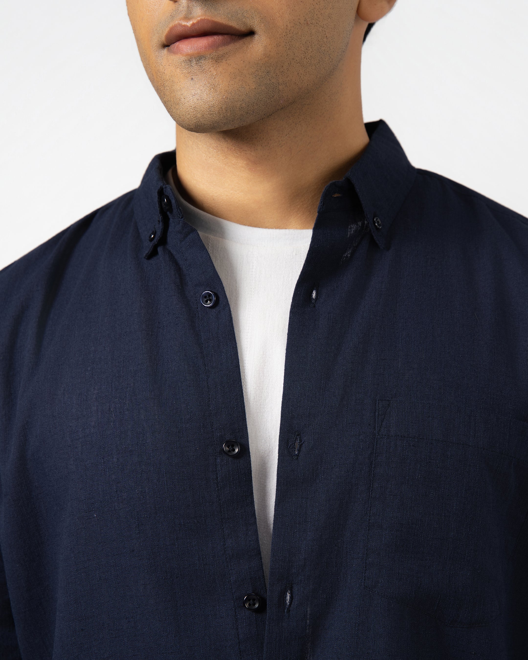 NAVY BLUE LINEN BLEND SHIRT