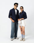 NAVY BLUE LINEN BLEND SHIRT