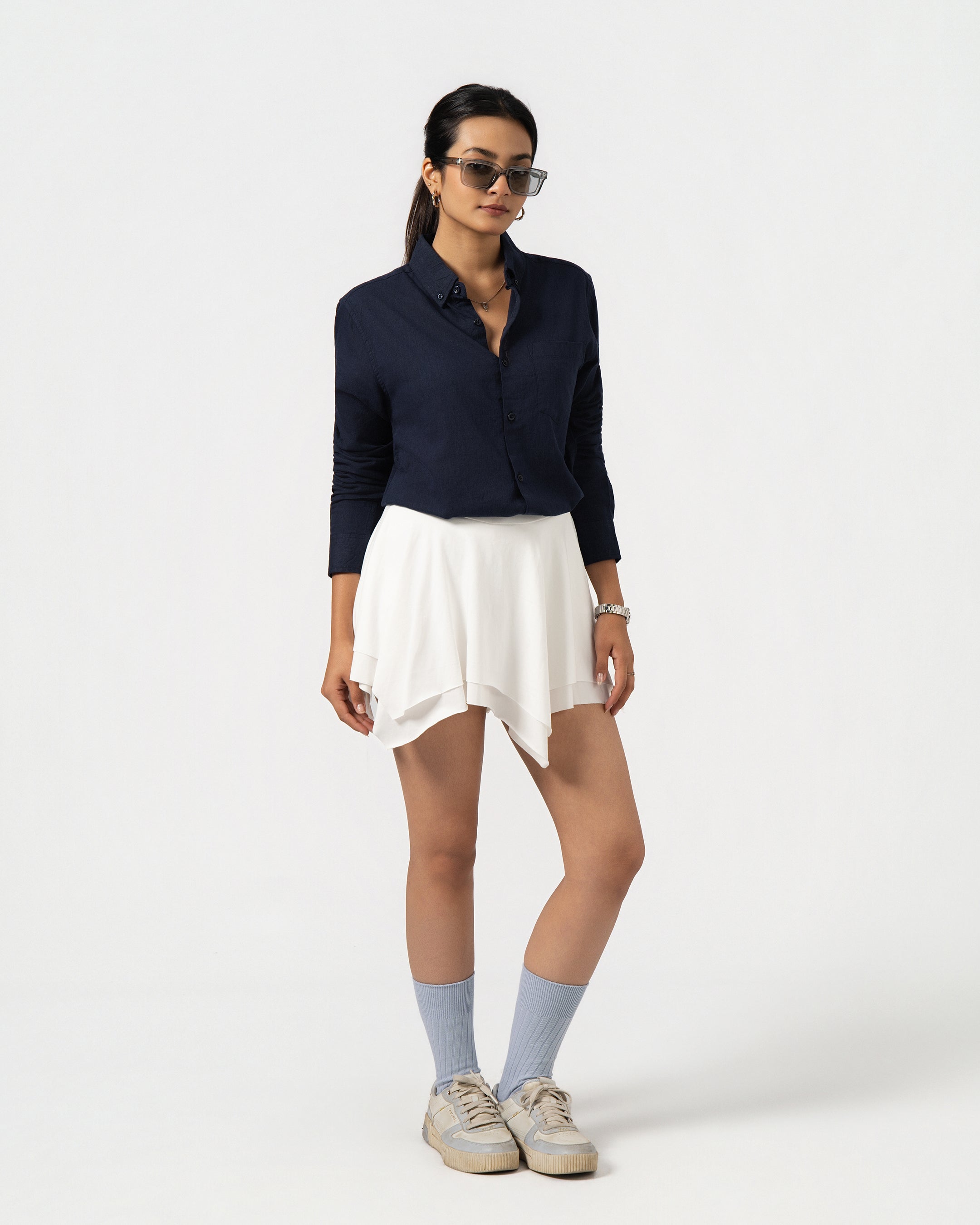 NAVY BLUE LINEN BLEND SHIRT