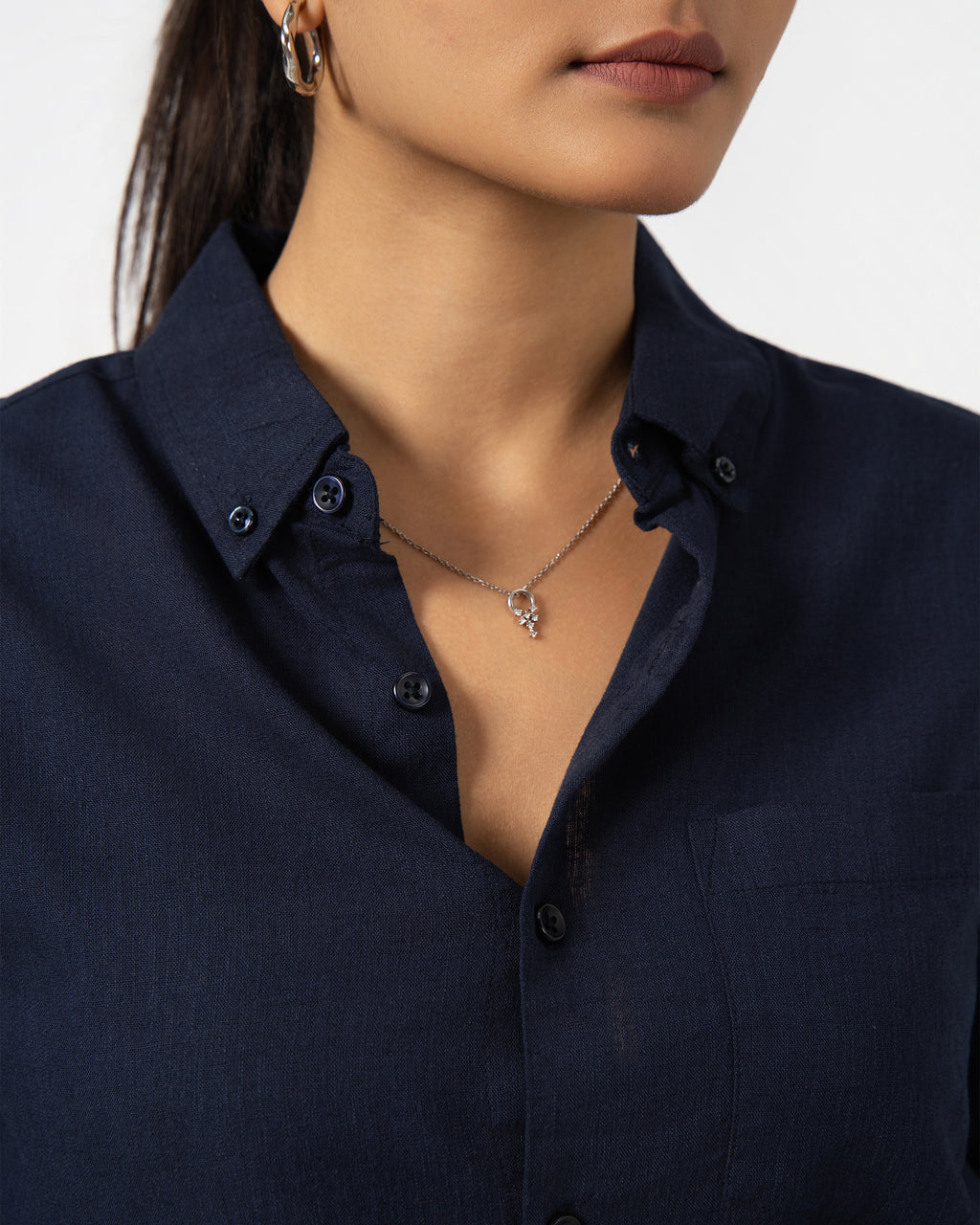 NAVY BLUE LINEN BLEND SHIRT