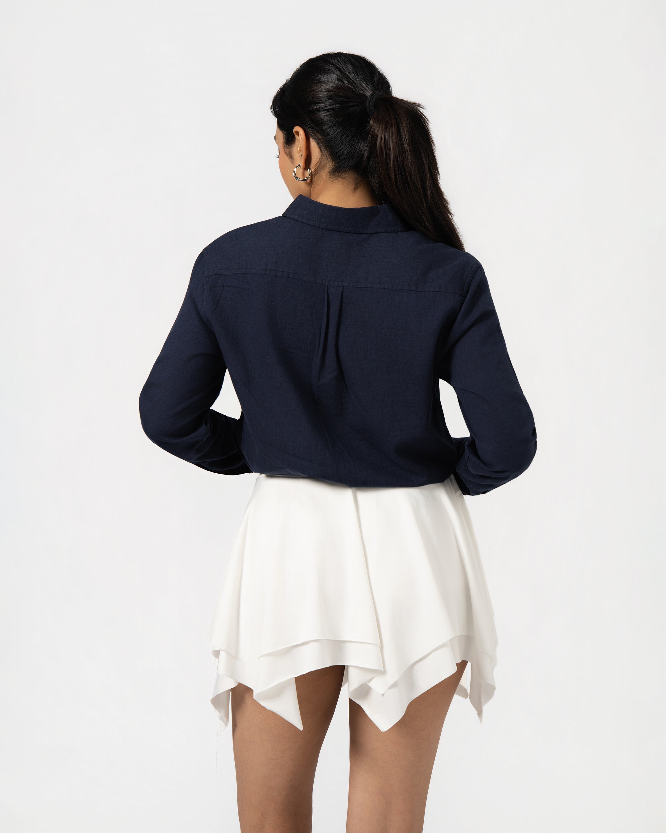 NAVY BLUE LINEN BLEND SHIRT