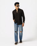 BLACK LINEN BLEND SHIRT