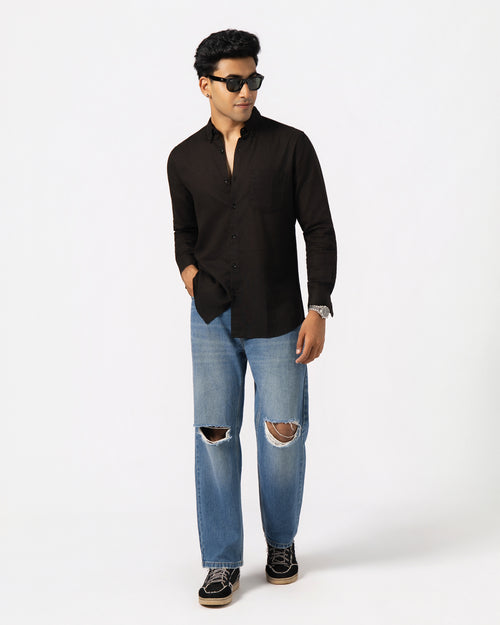 BLACK LINEN BLEND SHIRT