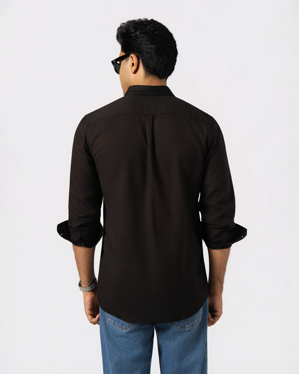 BLACK LINEN BLEND SHIRT