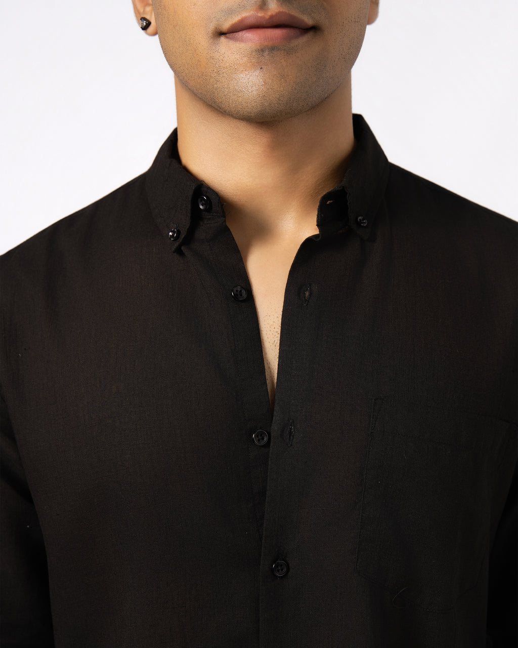 BLACK LINEN BLEND SHIRT