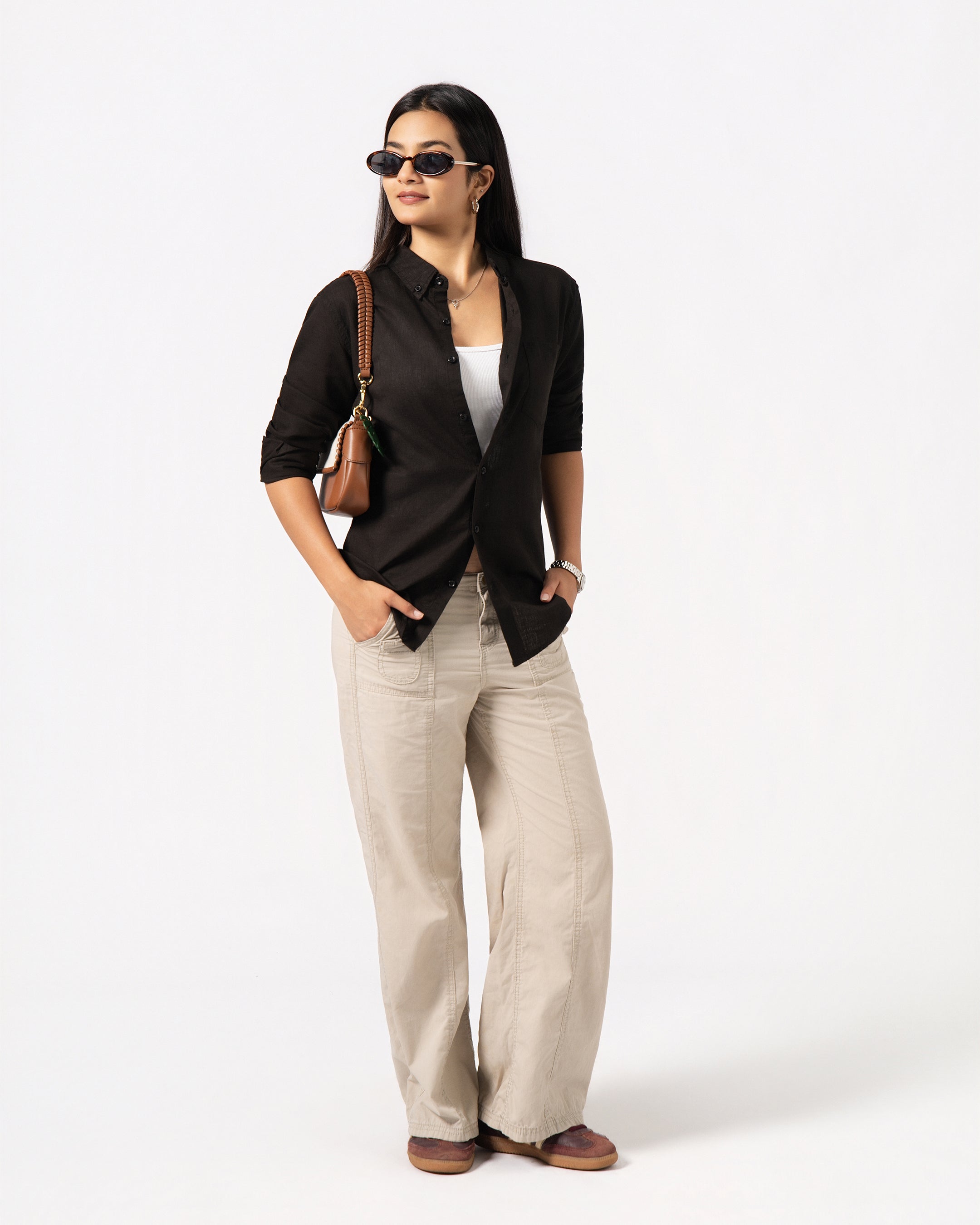 BLACK LINEN BLEND SHIRT