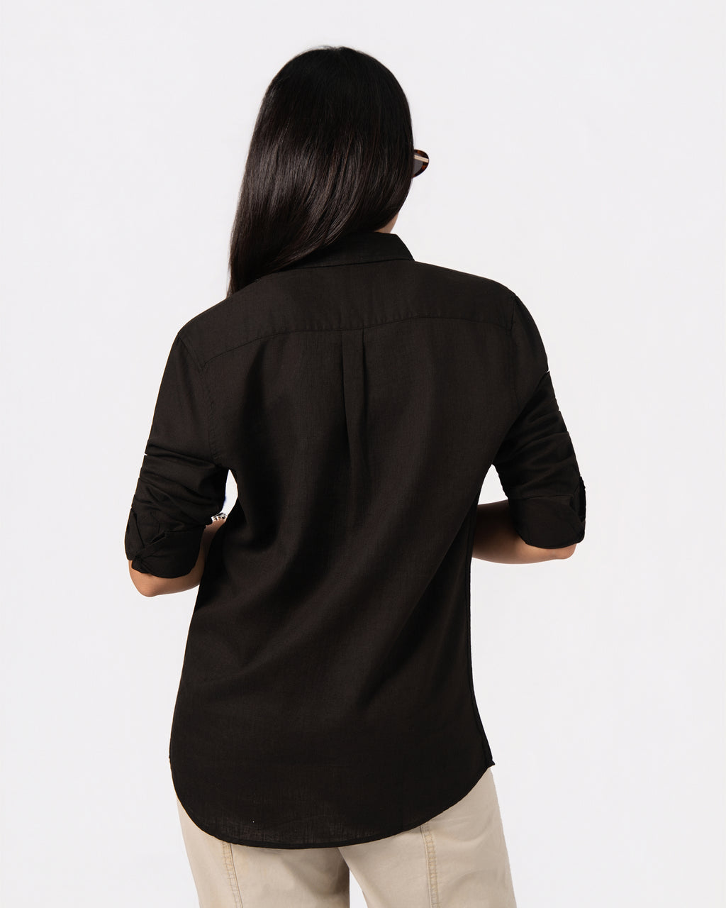 BLACK LINEN BLEND SHIRT
