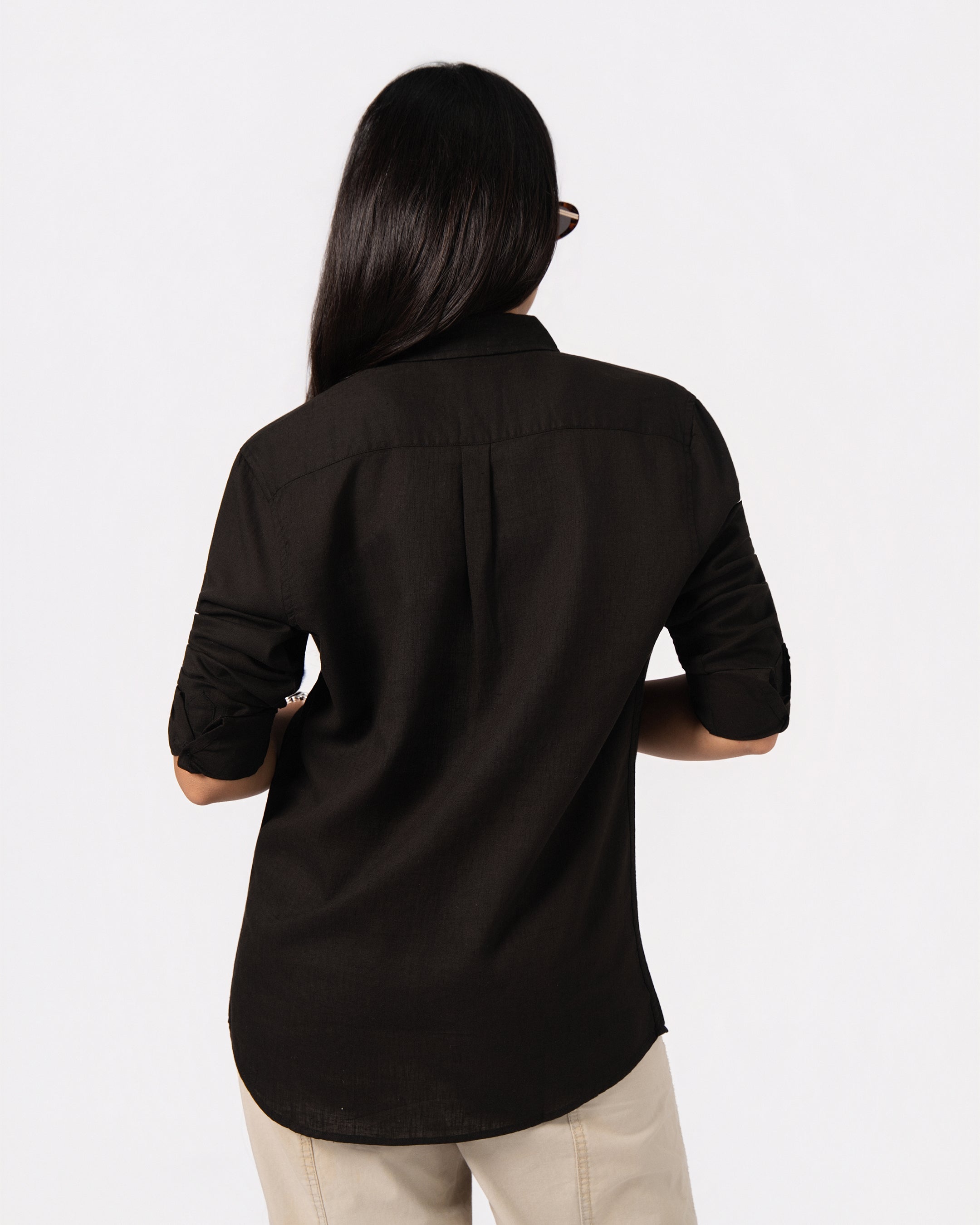 BLACK LINEN BLEND SHIRT