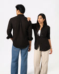 BLACK LINEN BLEND SHIRT